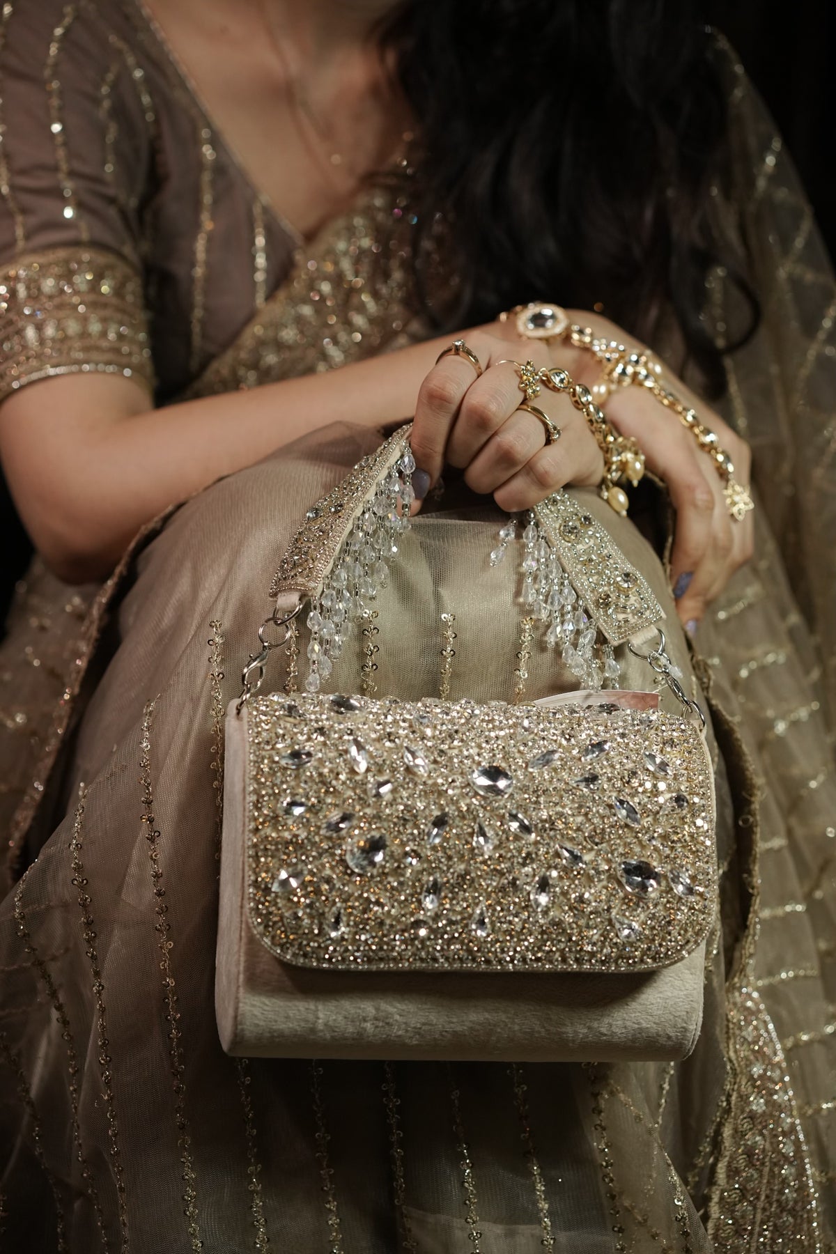 Ivory Gold Cascade Clutch