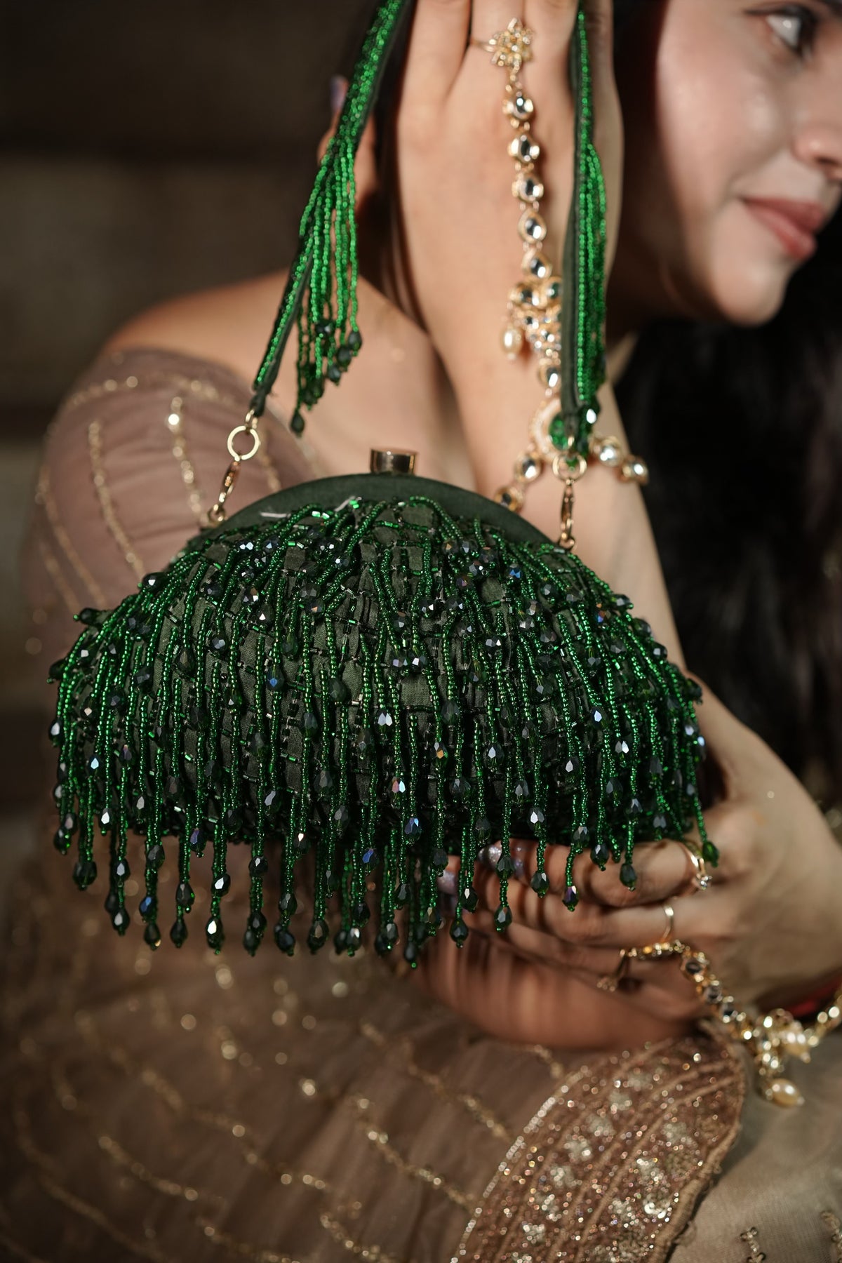 Emerald Green Beaded Potli