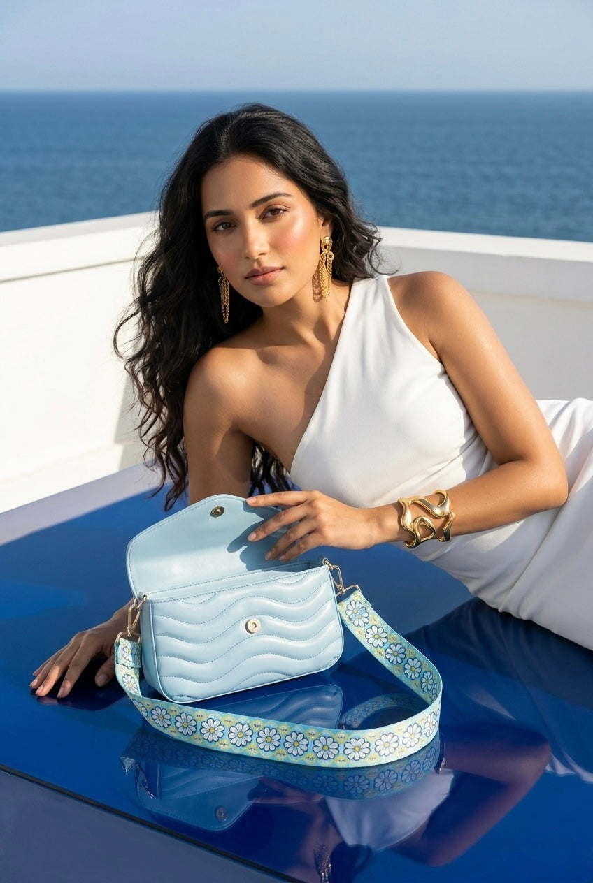 Luna Quilted Crossbody Bag, Powder Blue
