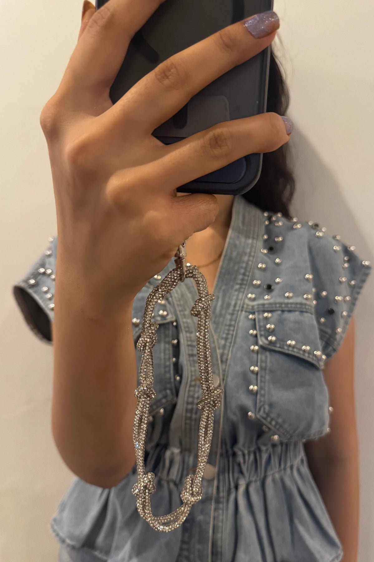 Crystal Loop Silver Phone Charm