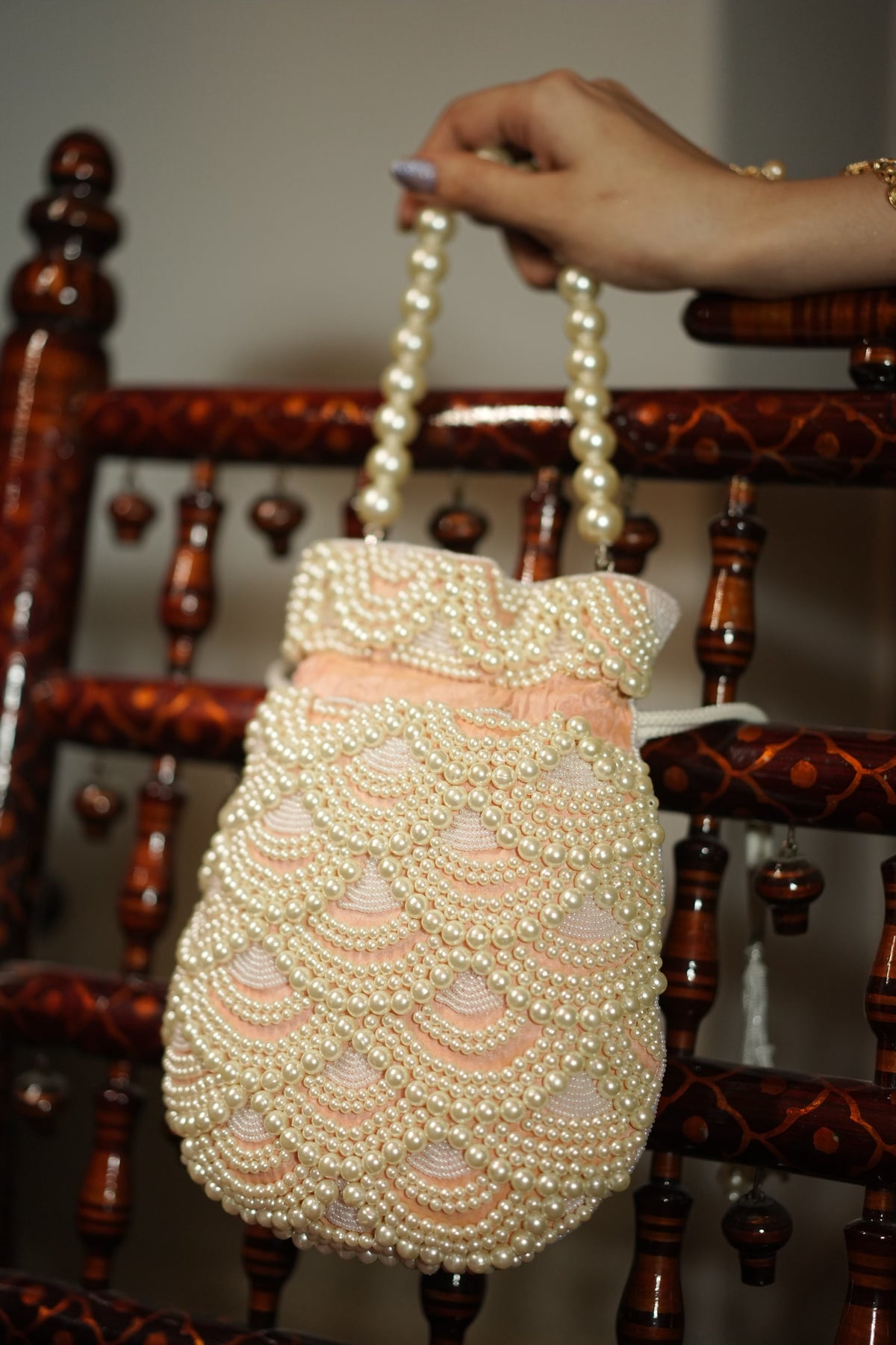 Blush Pink Pearl Cascade Potli
