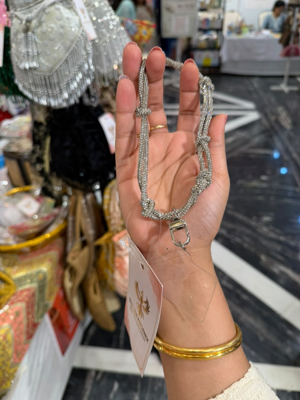 Crystal Loop Silver Phone Charm