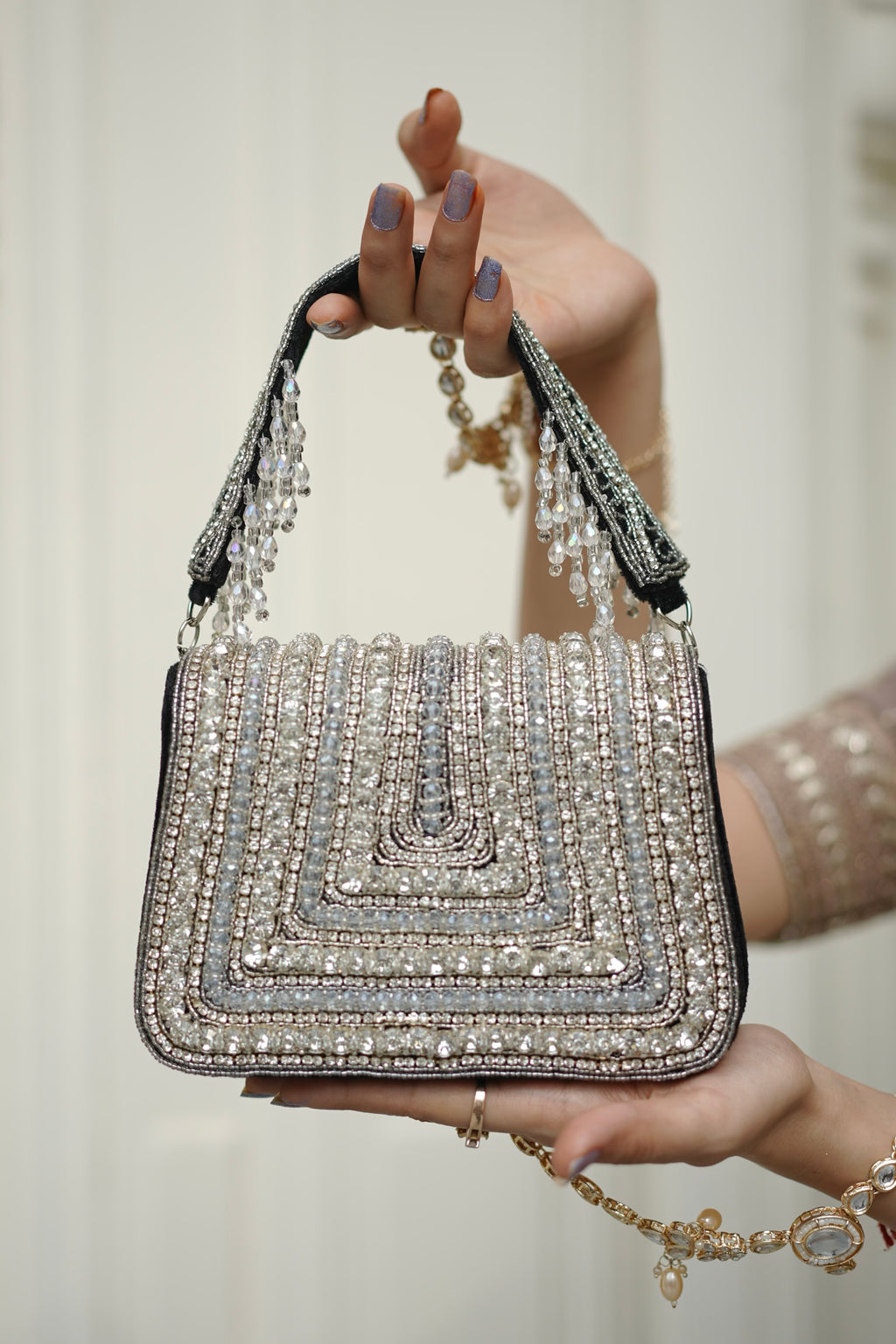Crystal Luxe Black Embellished Handbag