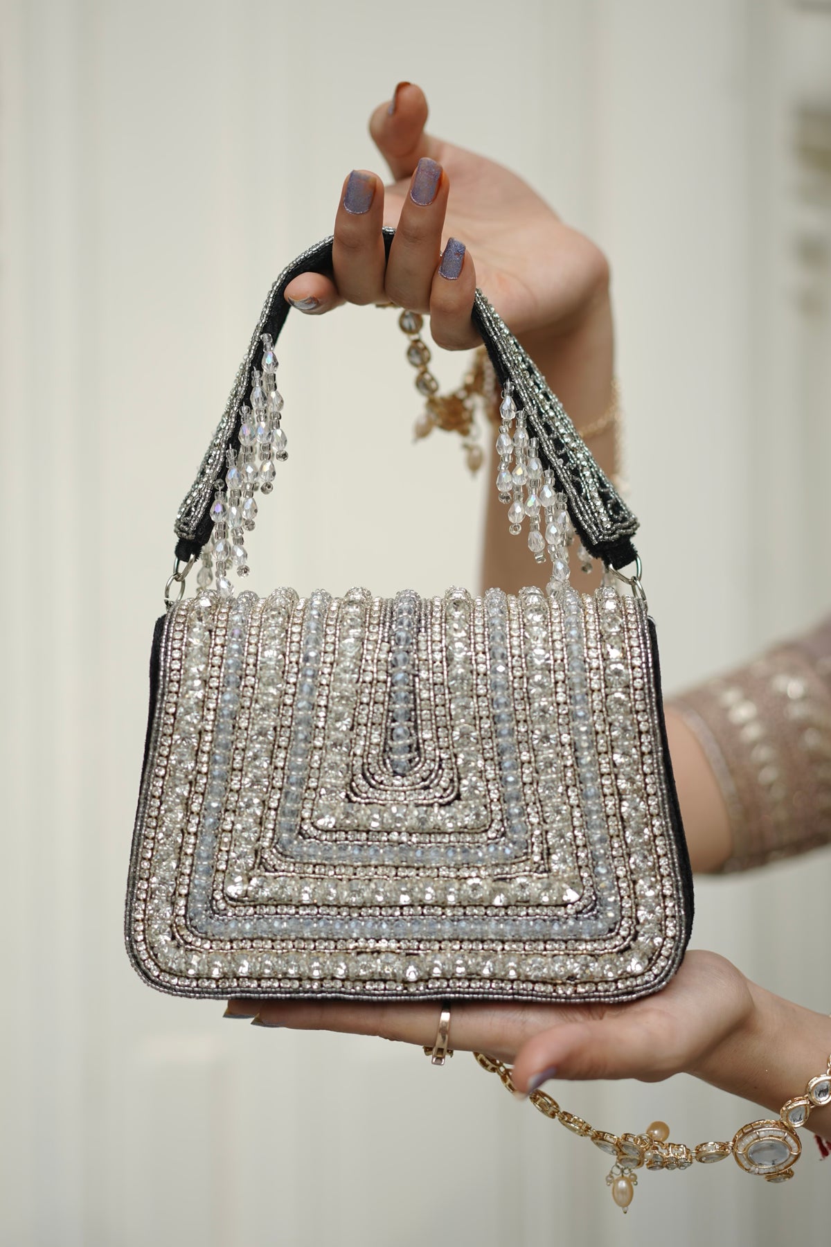 Crystal Luxe Black Embellished Handbag