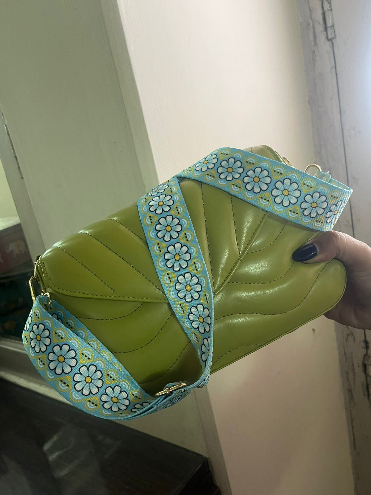 Luna Quilted Crossbody Bag, Lime Green