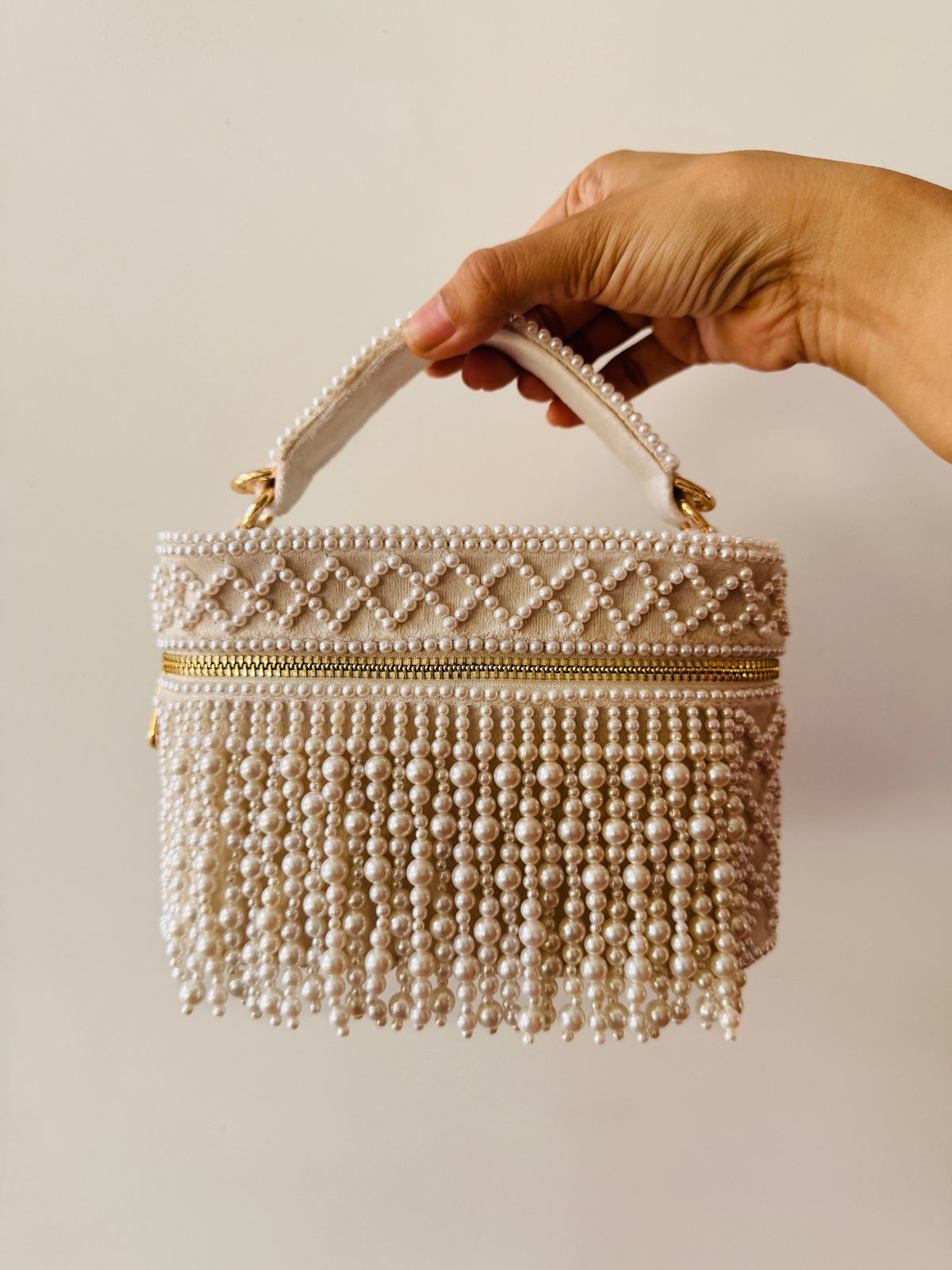 Pearl Fringe Vanity Bag, Ivory Pearl