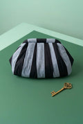 Luxury Retro Pop Pleated Clutch, Noir Stripe