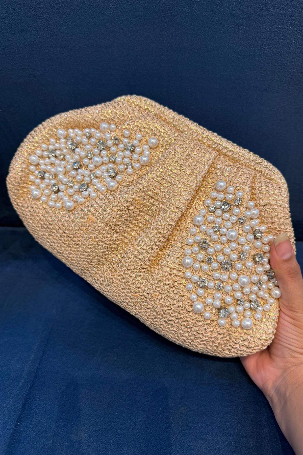 Champagne Gold Pearl Petal Beaded Clutch
