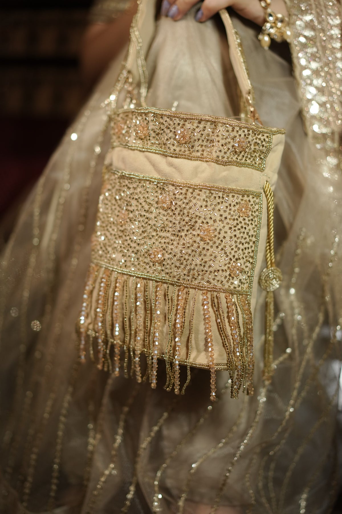 Zariya Gold Fringe Potli Bag