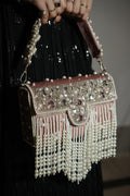Dusty Rose Pink Pearl Velvet Cascade Bag