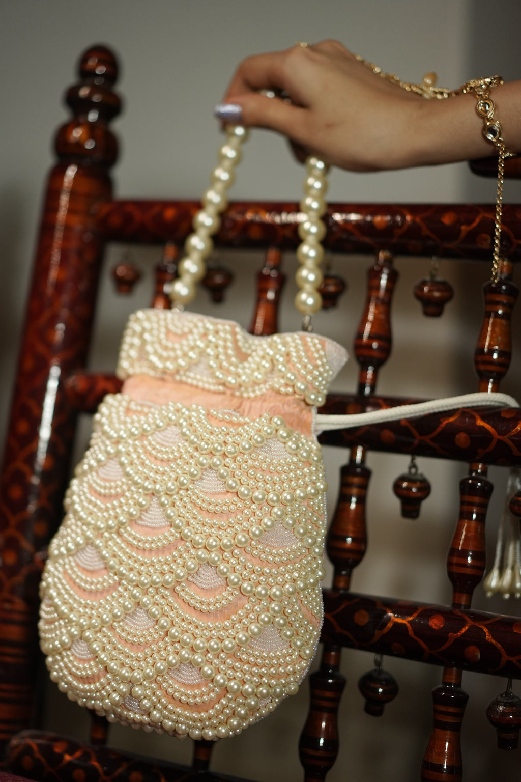 Blush Pink Pearl Cascade Potli