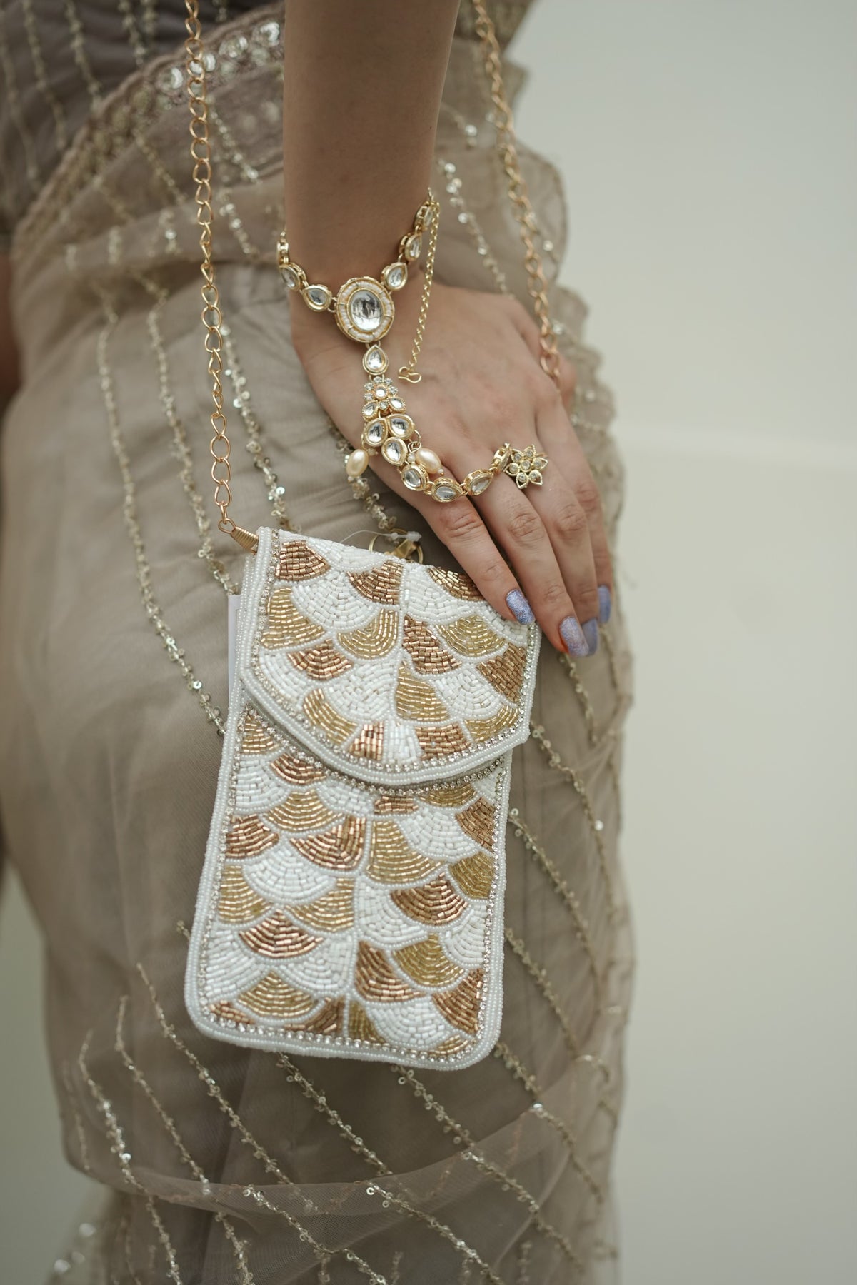 Pearl Fan Beaded Phone Sling