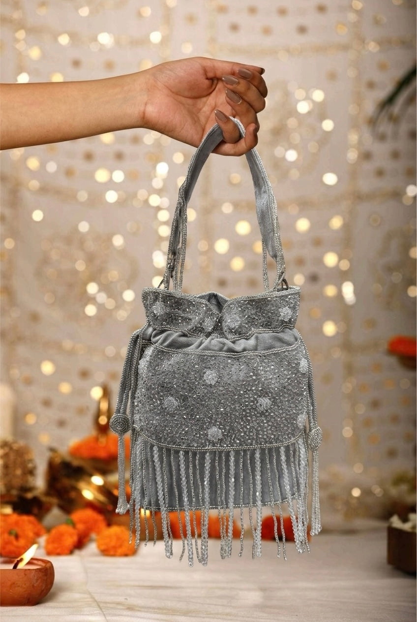 Silver Luna Fringe Potli
