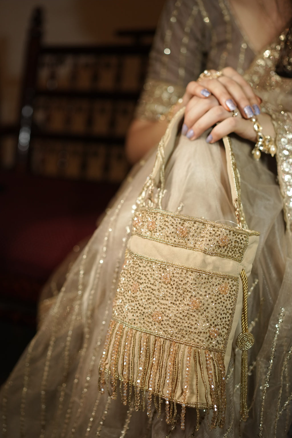 Zariya Gold Fringe Potli Bag
