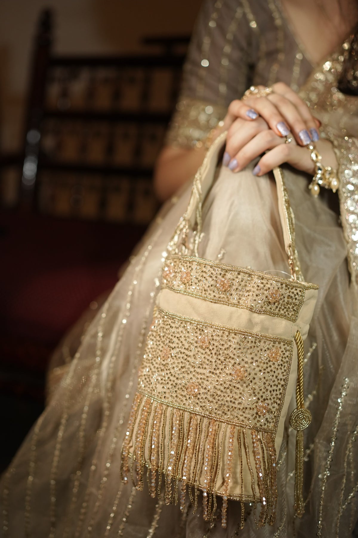 Zariya Gold Fringe Potli Bag